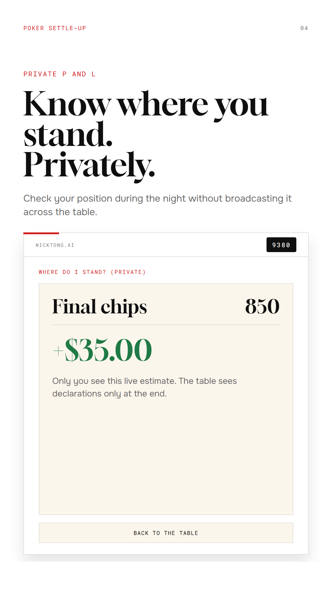 Private live position estimate