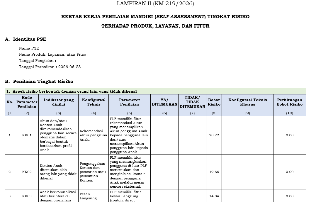 Word document generated from the completed self-assessment in the prescribed regulatory format
